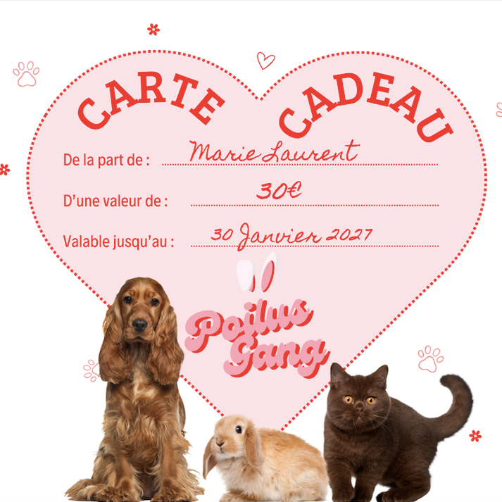 Carte cadeau Poilus Gang idée cadeau parfaite pour amoureux des animaux