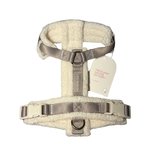 Harnais chien moumoute beige doux et confortable hiver