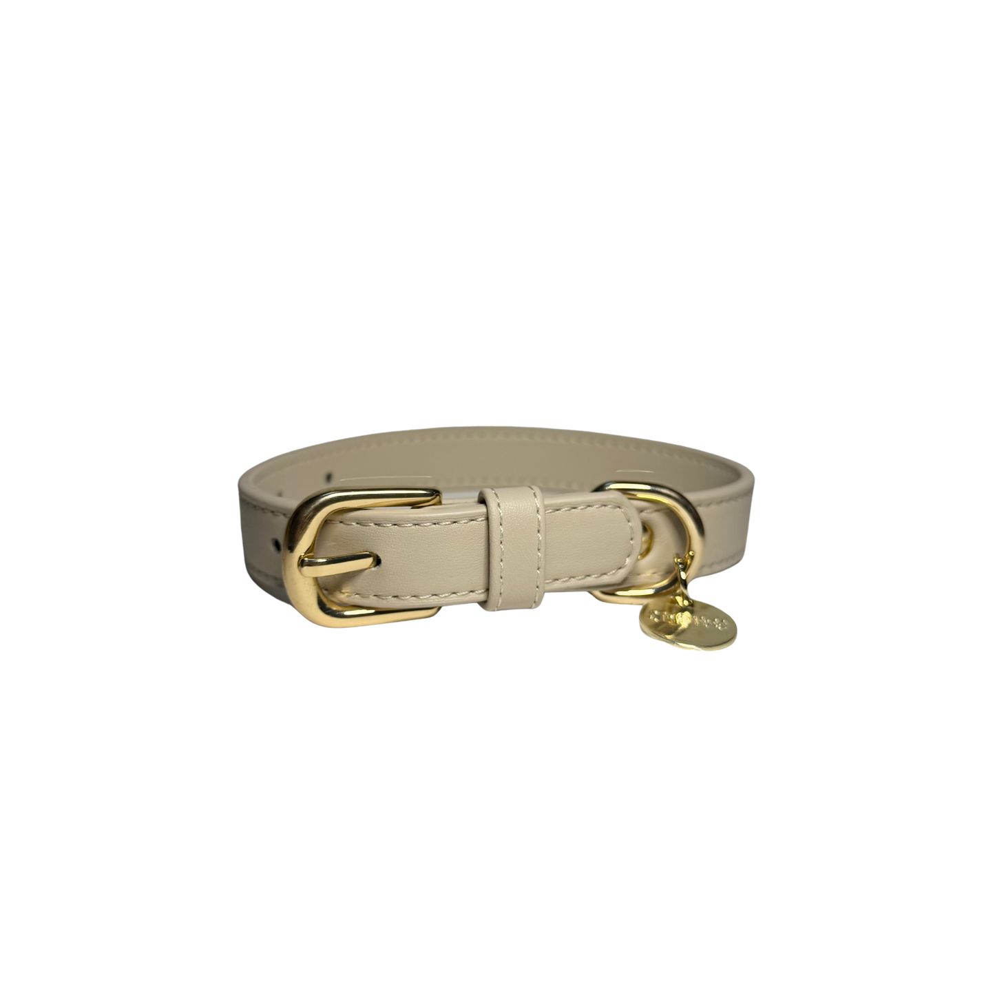 Collier chien cuir vegan beige