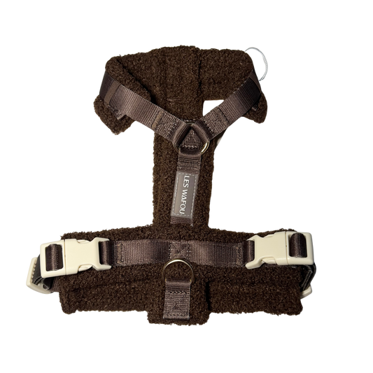 Harnais chien moumoute chocolat confortable et enveloppant