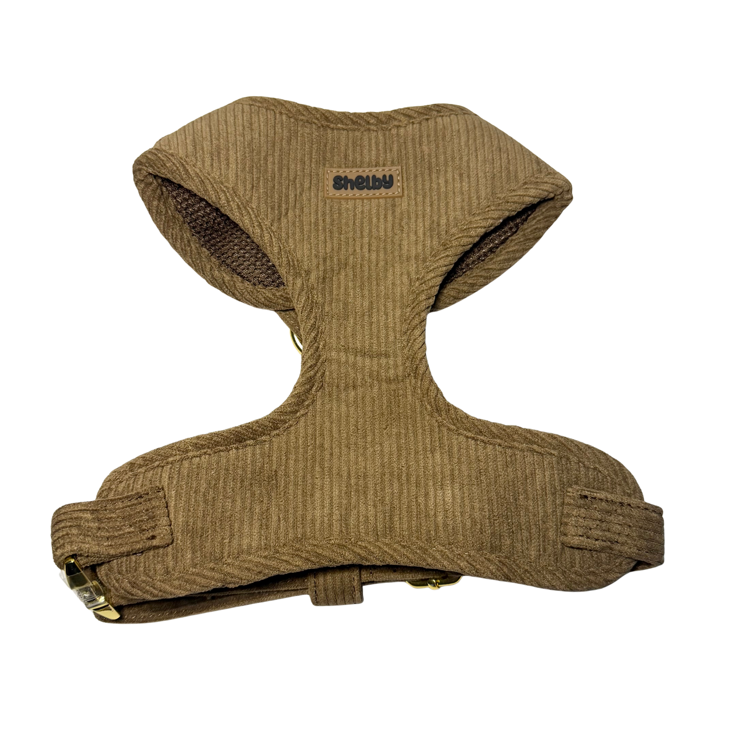 Harnais pour ballade petits chiens en velours côtelé chocolat 