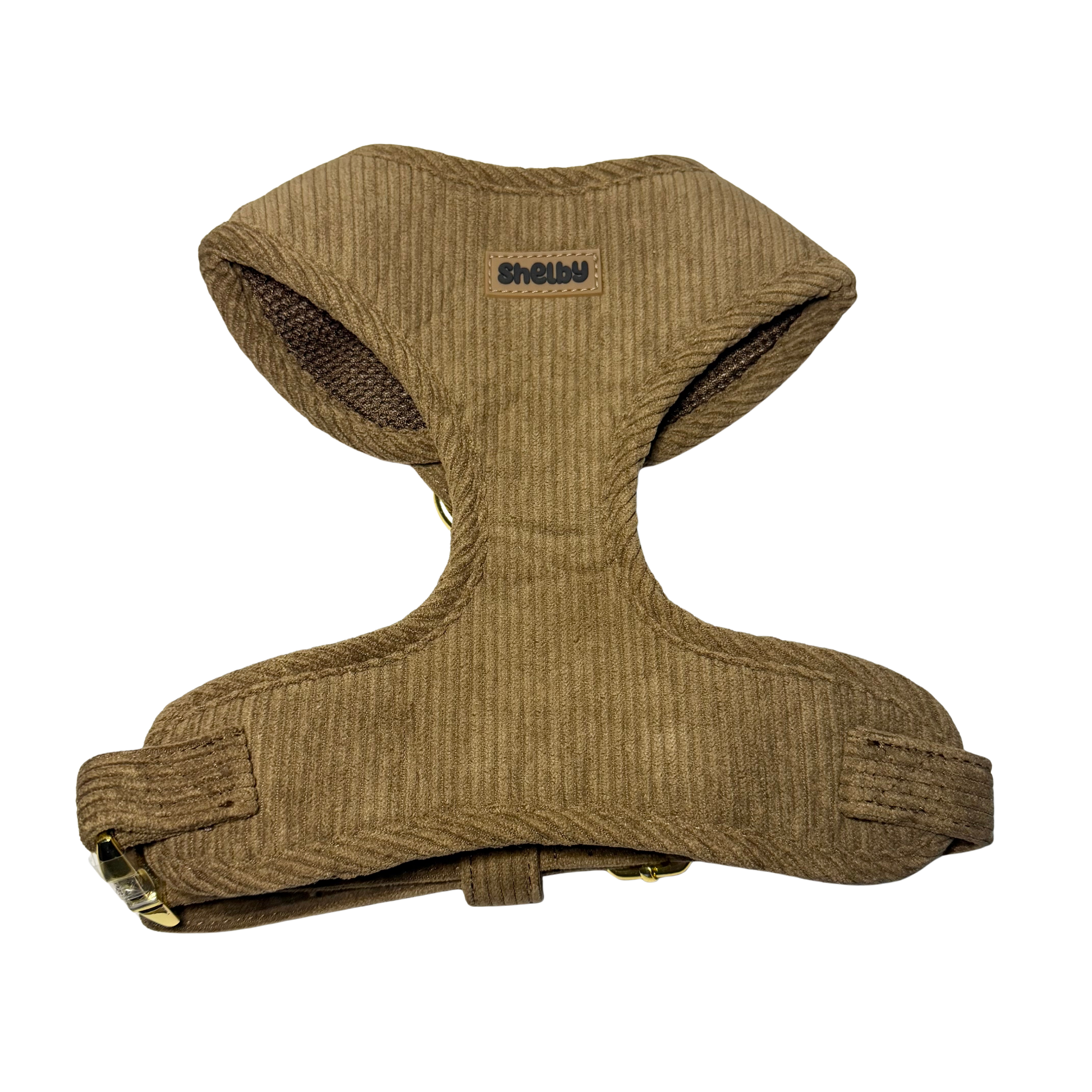 Harnais pour ballade petits chiens en velours côtelé chocolat 