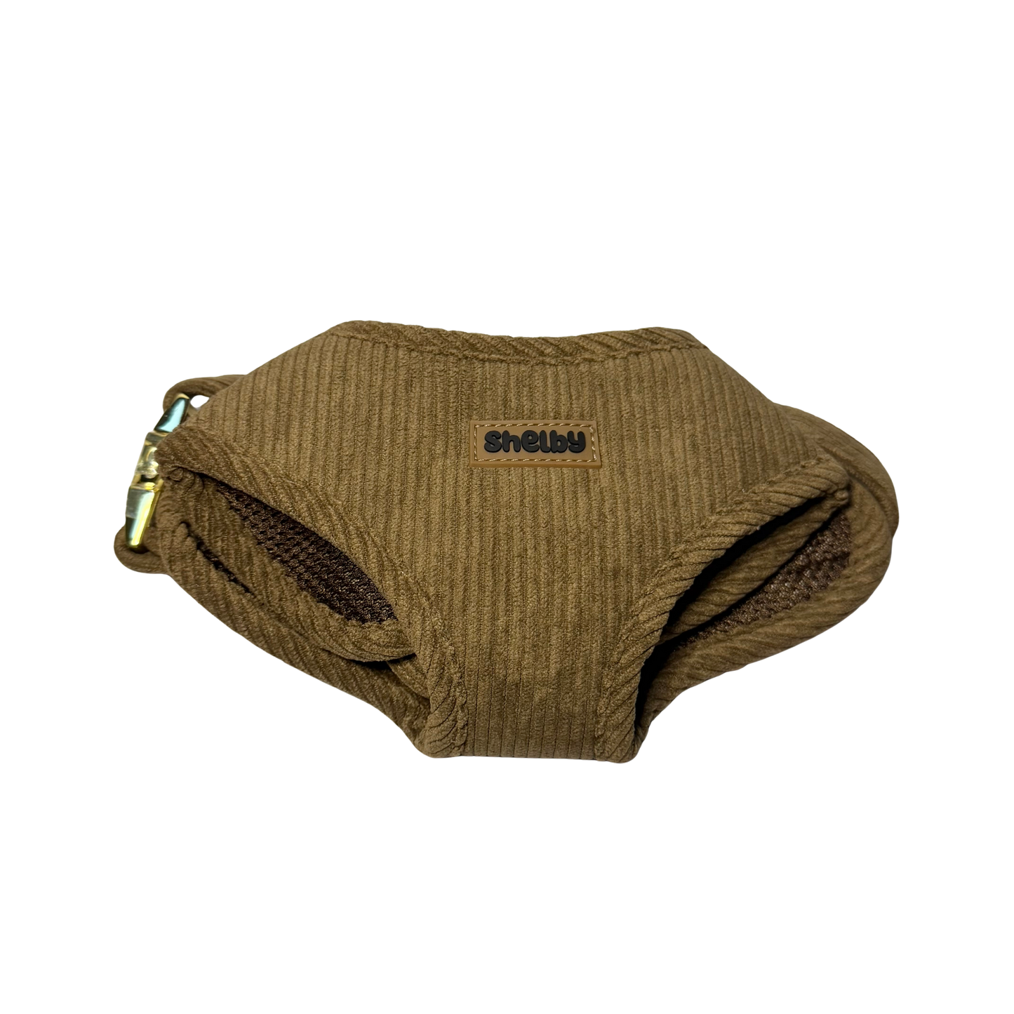 Harnais pour ballade petits chiens en velours côtelé chocolat 